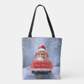 Corgi Hund im Schnee sitzen im Weihnachtswagen Tasche (Rückseite)