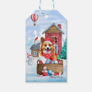 Corgi Hund im Schnee Weihnachtshundehaus Geschenkanhänger
