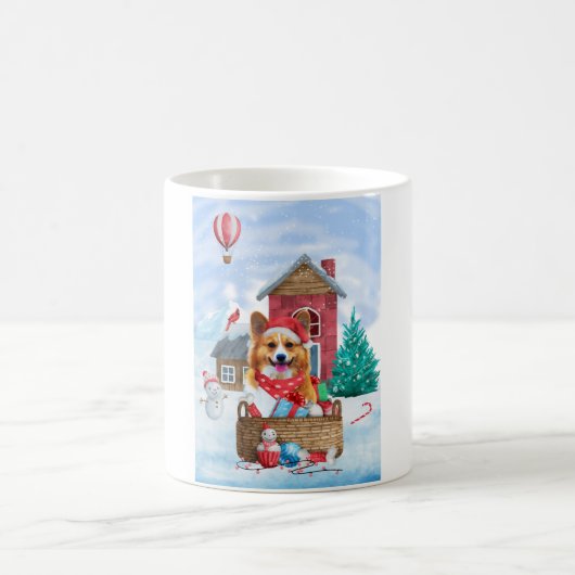 Corgi Hund im Schnee Weihnachtshundehaus Kaffeetasse (Mittel)