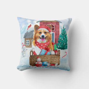 Corgi Hund im Schnee Weihnachtshundehaus Kissen