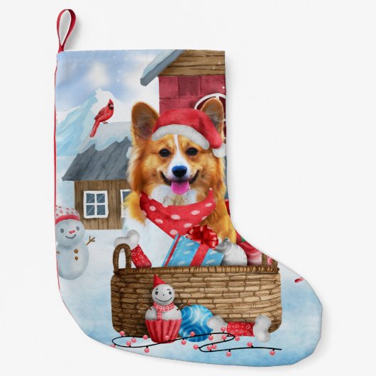 Corgi Hund im Schnee Weihnachtshundehaus Kleiner Weihnachtsstrumpf (Vorderseite)