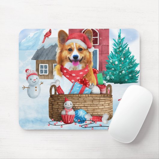 Corgi Hund im Schnee Weihnachtshundehaus Mousepad (Mit Mouse)