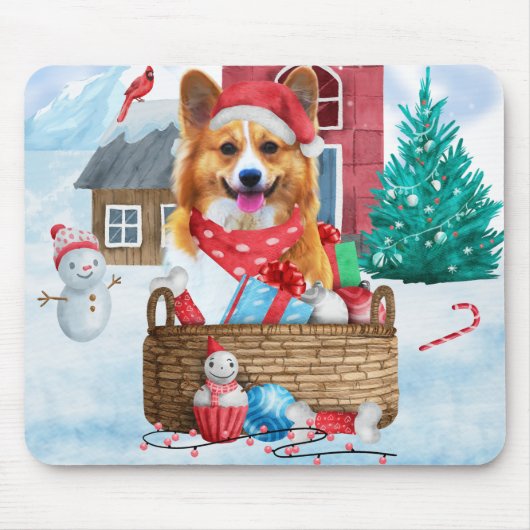 Corgi Hund im Schnee Weihnachtshundehaus Mousepad (Vorne)