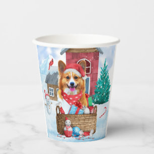 Corgi Hund im Schnee Weihnachtshundehaus Pappbecher