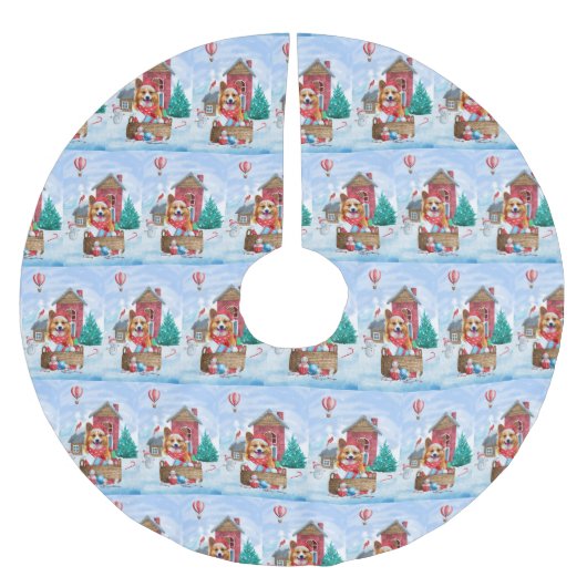 Corgi Hund im Schnee Weihnachtshundehaus Polyester Weihnachtsbaumdecke (Vorderseite)