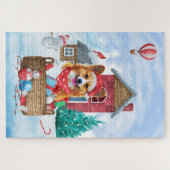 Corgi Hund im Schnee Weihnachtshundehaus Puzzle (Horizontal)