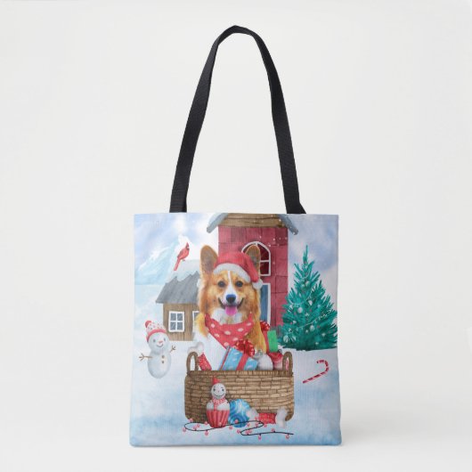 Corgi Hund im Schnee Weihnachtshundehaus Tasche (Vorderseite)
