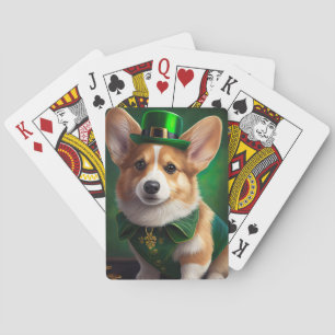 Corgi-Hund im St. Patrick's Day-Kleid Spielkarten