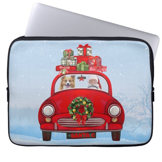 Corgi Hund in Auto mit dem Weihnachtsmann Laptopschutzhülle (Vorderseite)