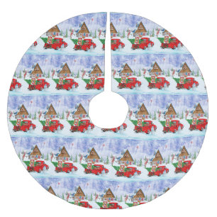 Corgi Hund in der Weihnachtslieferung LKW Schnee Polyester Weihnachtsbaumdecke