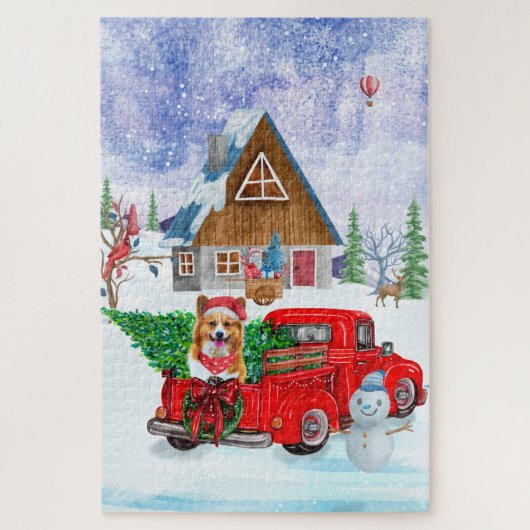 Corgi Hund in der Weihnachtslieferung LKW Schnee Puzzle (Vertikal)