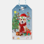 Corgi Hund in Schnee mit Weihnachtsgeschenken Geschenkanhänger (Rückseite)