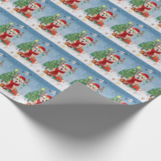 Corgi Hund in Schnee mit Weihnachtsgeschenken Geschenkpapier (Ecke)
