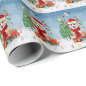 Corgi Hund in Schnee mit Weihnachtsgeschenken Geschenkpapier (Rolleneckpunkt)
