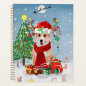 Corgi Hund in Schnee mit Weihnachtsgeschenken Planer (Vorderseite)