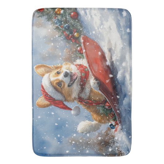 Corgi Hund in Sledge Let it Snow Weihnachten Badematte (Vorderseite Vertikal)