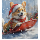 Corgi Hund in Sledge Let it Snow Weihnachten Duschvorhang (Vorderseite)