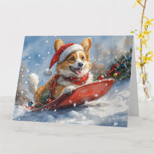 Corgi Hund in Sledge Let it Snow Weihnachten Karte