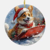 Corgi Hund in Sledge Let it Snow Weihnachten Keramik Ornament (Hinten)
