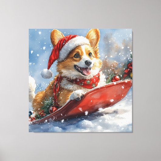 Corgi Hund in Sledge Let it Snow Weihnachten Leinwanddruck (Vorderseite)