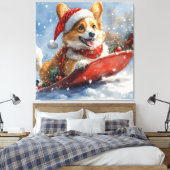 Corgi Hund in Sledge Let it Snow Weihnachten Leinwanddruck (Insitu (Schlafzimmer))