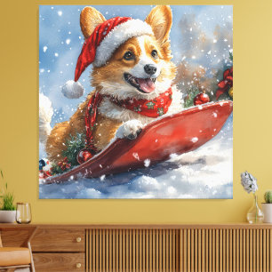 Corgi Hund in Sledge Let it Snow Weihnachten Leinwanddruck