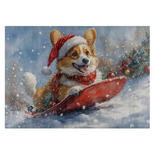 Corgi Hund in Sledge Let it Snow Weihnachten Schneidebrett (Vorderseite)