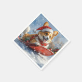 Corgi Hund in Sledge Let it Snow Weihnachten Serviette (Ecke)