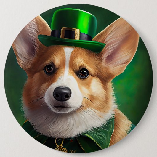 Corgi-Hund in St. Patrick's Day-Kleidung Button (Vorderseite)