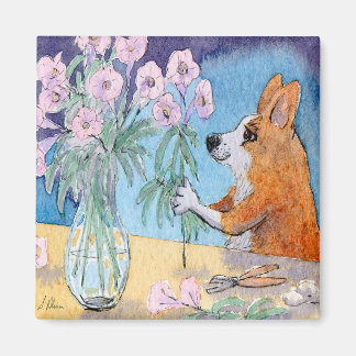 Corgi Hund Kühlschrankmagnet, Corgi Blume arrangie Magnet