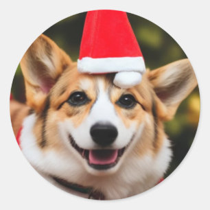 Corgi Hund lächelt Weihnachtsspass Runder Aufkleber