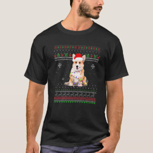 Corgi-Hund-Lichter-Weihnachten-Schlafanzug-Xmas-Pu T-Shirt