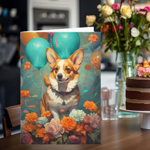 Corgi Hund mit Balloons Geburtstag Karte