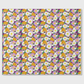 Corgi Hund mit Blume Lila Gemustert Geschenkpapier (Flach)