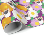 Corgi Hund mit Blume Lila Gemustert Geschenkpapier (Rolleneckpunkt)