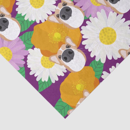 Corgi Hund mit Blume Lila Gemustert Seidenpapier (Detail)