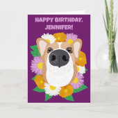 Corgi Hund mit Blume Lila Personalisiert Karte (Vorderseite)