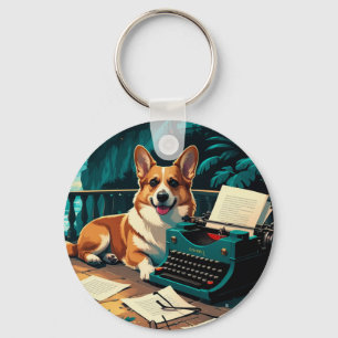 Corgi-Hund mit glänzendem Fell und einem Gentleman Schlüsselanhänger