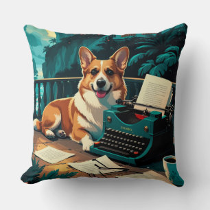Corgi-Hund mit glänzendem Fell und einer Herren-Sc Kissen
