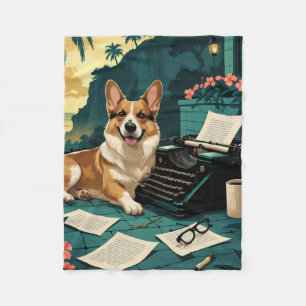 Corgi-Hund mit glänzendem Fell und einer Vintage-S Fleecedecke