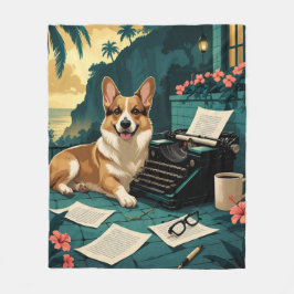 Corgi-Hund mit glänzendem Fell und einer Vintage-S Fleecedecke