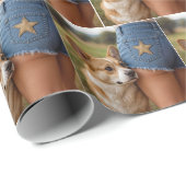 Corgi Hund mit jungen Frauen in Denim Shorts Geschenkpapier (Rolleneckpunkt)