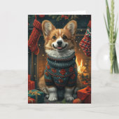 Corgi Hund mit Weihnachtsgeschenken Feuerplatz Karte (Vorderseite)