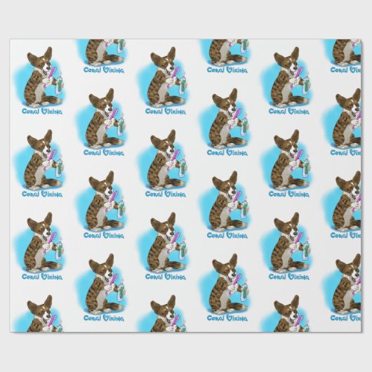 Corgi-Hund mit Zahnbürste Geschenkpapier (Flach)