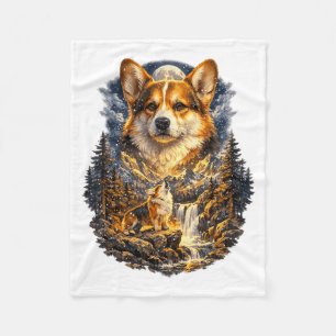 Corgi-Hund Natur Heulen zum Mond Vintage Fleecedecke