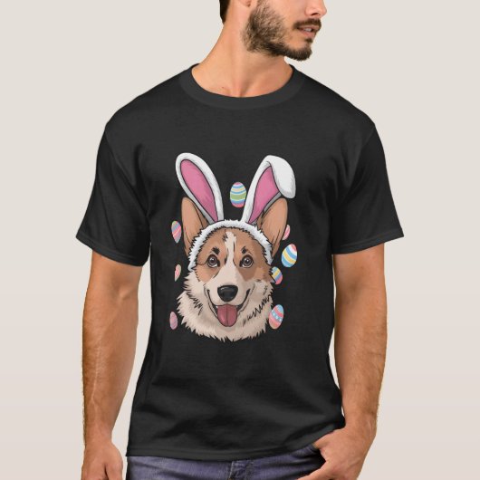 Corgi-Hund-Osterhase T-Shirt (Vorderseite)
