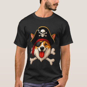 Corgi Hund Pirat Jolly Roger Flagge Halloween Jung T-Shirt