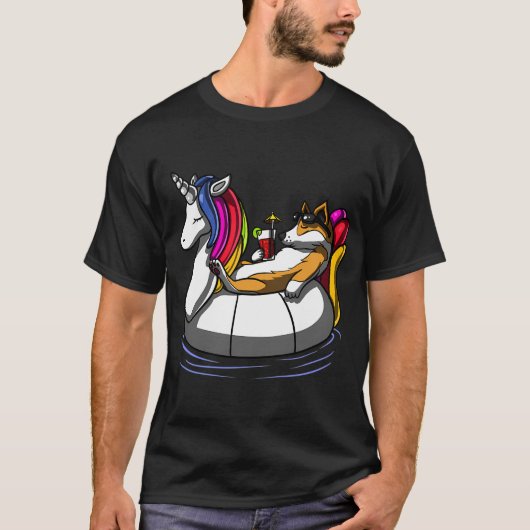 Corgi-Hund reitet auf Einhorn Float T-Shirt (Vorderseite)