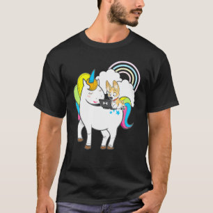Corgi Hund reitet Einhorn Magischer Regenbogen Dog T-Shirt