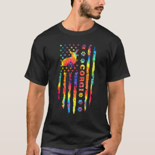Corgi-Hund-Tie-Dye-Regenbogen-Amerikanische-Flagge T-Shirt